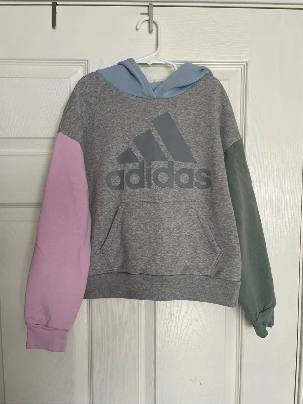 adidas Girls Medium Colorblock Hoodie Pink, Blue, Green & Grey Pullover Hoodie